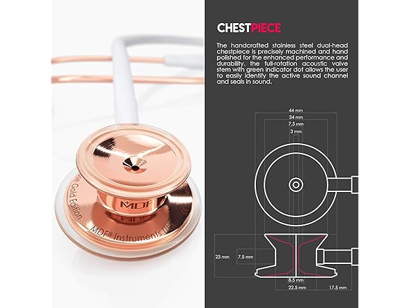 MDF Stethoscope, RoseGold, White Tube