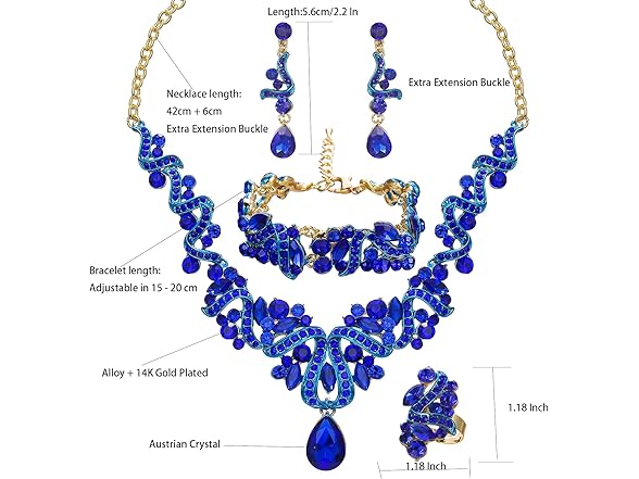 QYJ Women's Jewelry Set Blue-Gold Plated