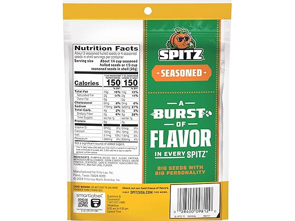 Spitz Pumpkin Seeds, Seasoned, 4 Oz Snack Bag