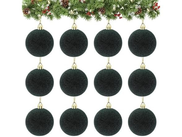 Rokkibom 12pcs green velvet Christmas balls