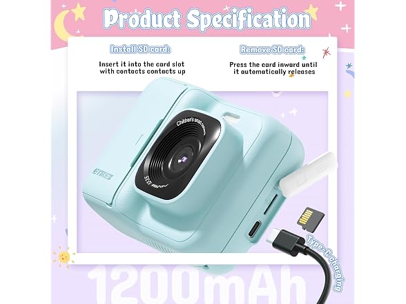 ETIKEZ Kids Camera, 1080P Instant Print