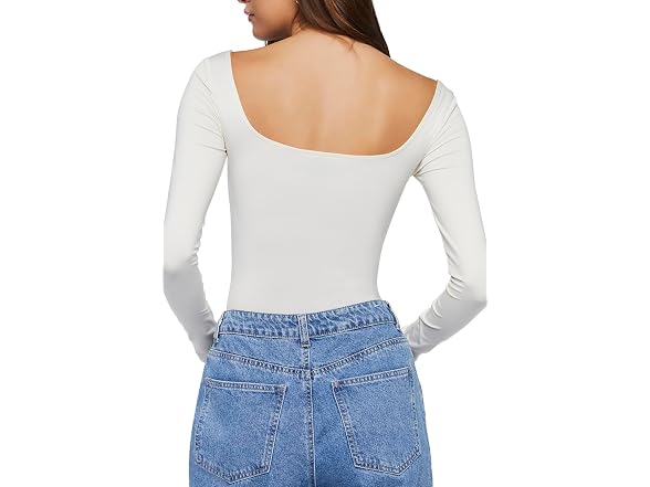 Forever 21 (M) Long-Sleeve Bodysuit Cream