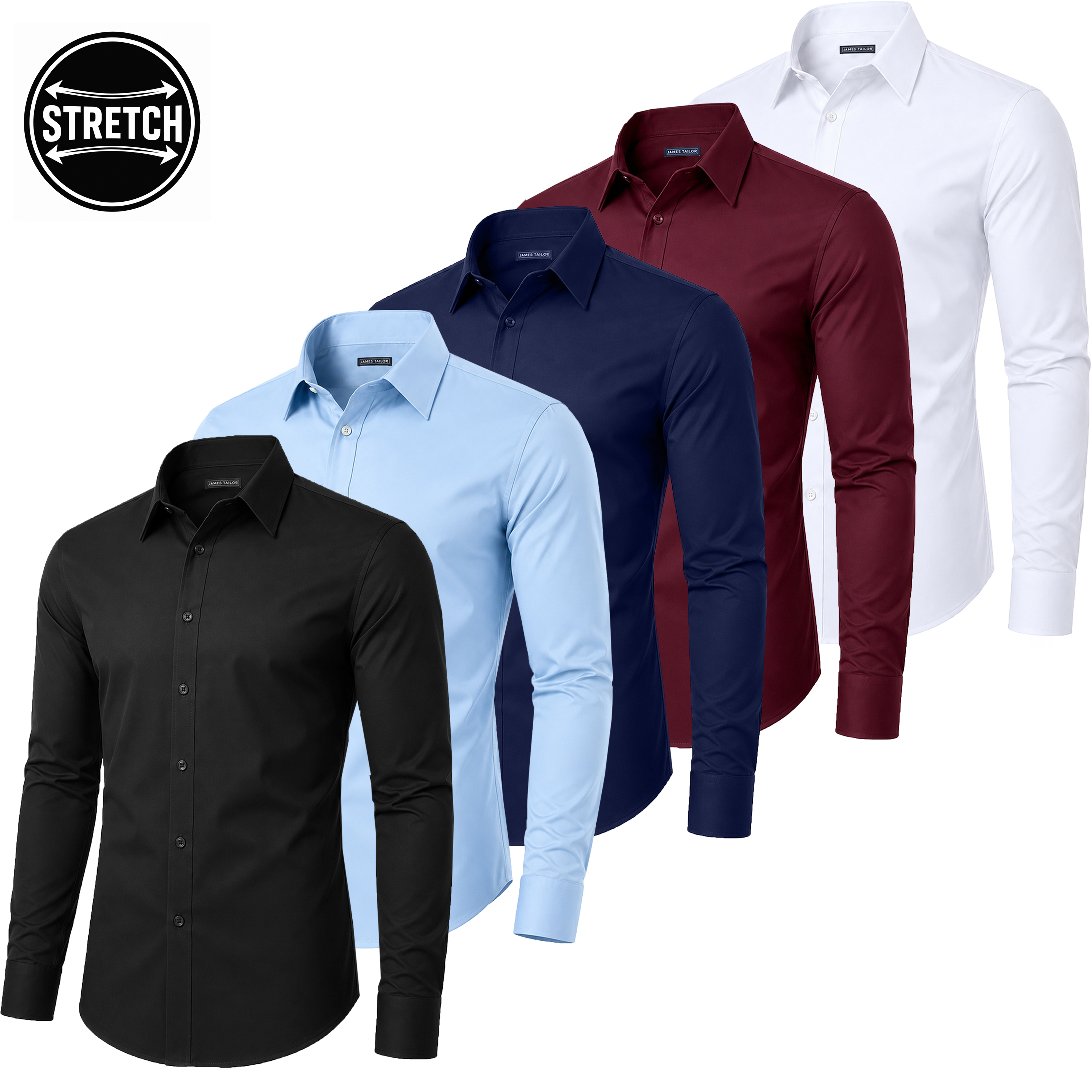5Pk Mens L/S Stretch Dress Shirt - Gallery 13