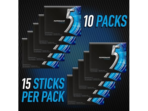 10PK 5 GUM Peppermint Cobalt Sugar Free Chewing Gum