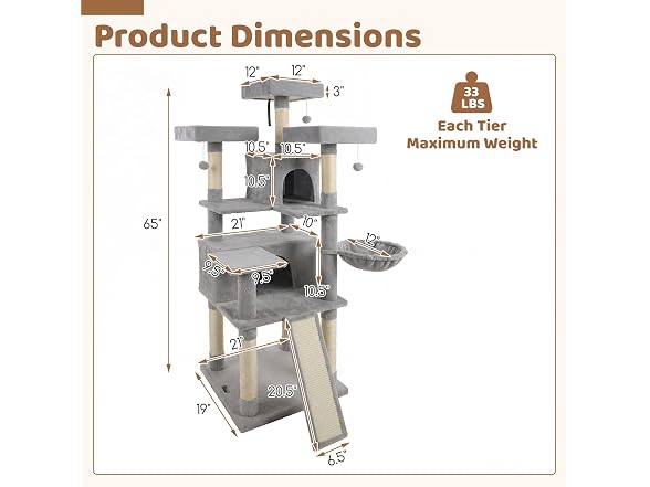 DORTALA Multi-Level Cat Tree, 65" Tall Cat Tower