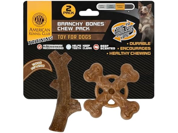 AKC 2 Pack Training Dog Chew Toy, Wood-Infused