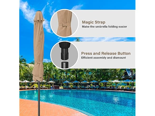 HealSmart 9ft Patio Umbrella with Push Button Tilt/Crank, Tan