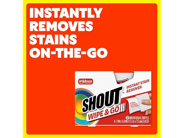 Shout Wipe and Go Stain Remover Wipes 12ct