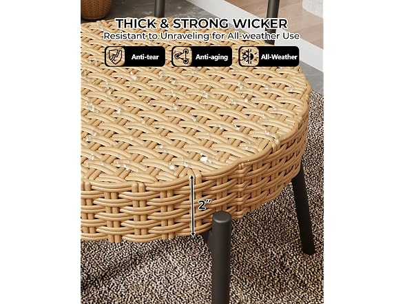 GarveeLife 3 Piece Wicker Patio Bistro Furniture Set