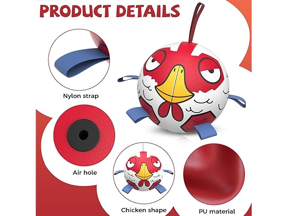 QDAN Chicken Dog Toys Soccer Ball with Straps