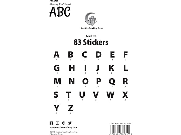 Creative Teaching Press Stylish Black 2" Uppercase Stickers
