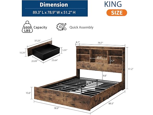 GarveeHome King Size Bed Frame