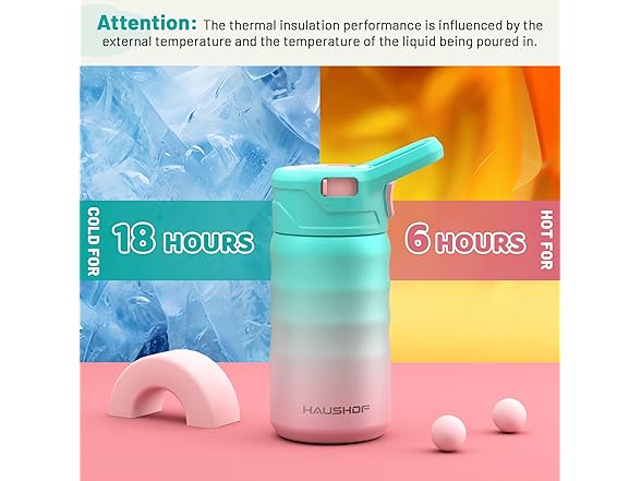 HAUSHOF Kids Water Bottle 2-Pack 12 oz