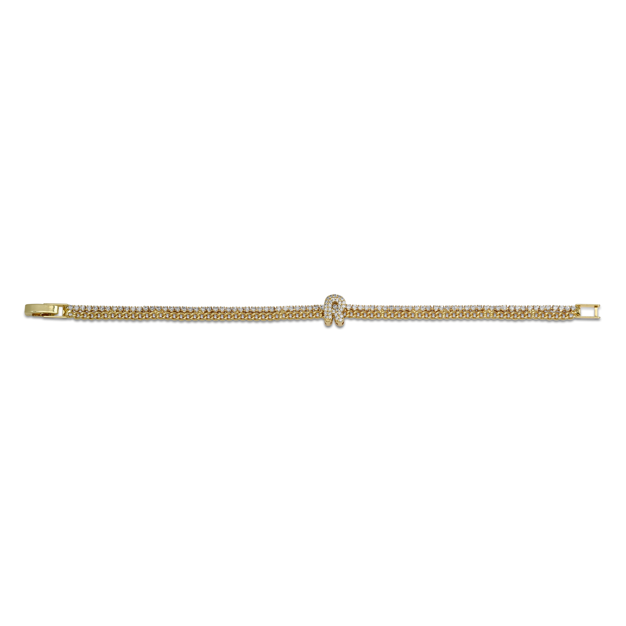 18K Gold Initial Tennis Cuban Bracelet - Gallery 13