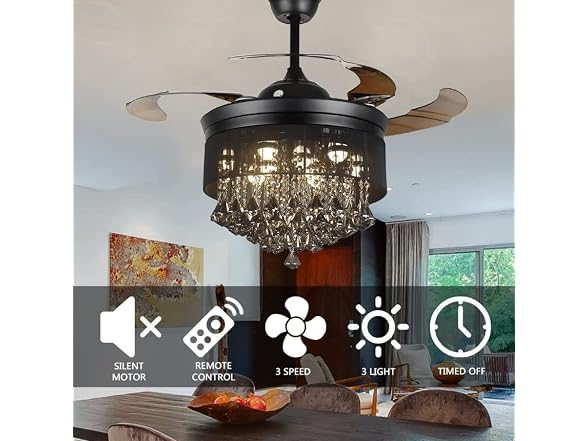 JSDTAN 42'' Modern Crystal Ceiling Fan