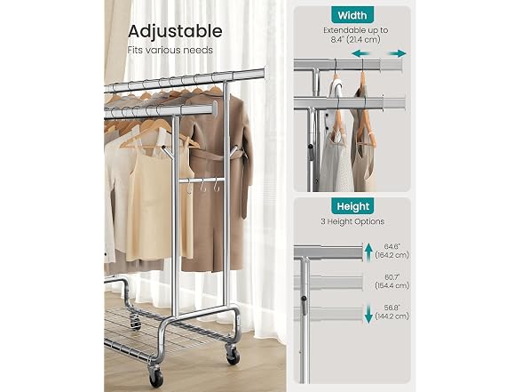 SONGMICS Clothes Rack Silver Double Rod