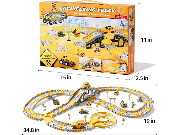 Kids Race Track Set 2 Cars & 4 Trucks