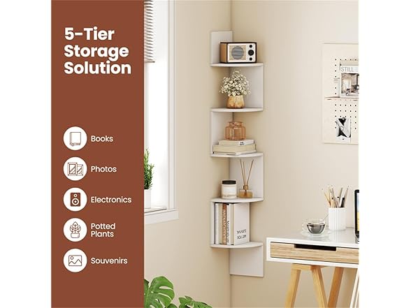 5-Layer White Wall Mounted Corner Stand