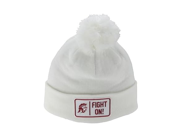 TROJANS Pom Beanie Patch Defer White