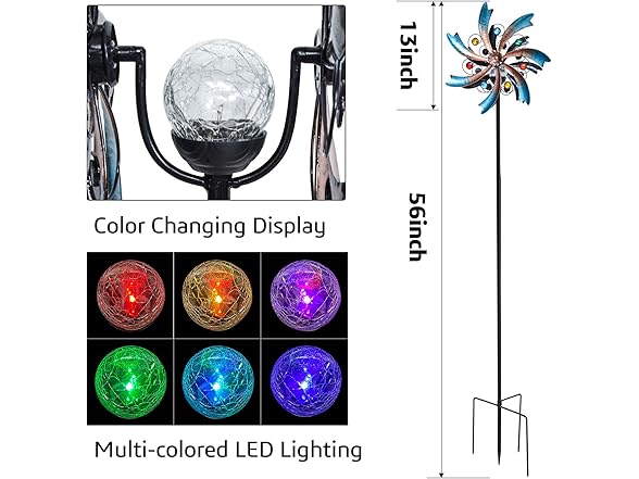 ALLADINBOX 57 in Solar Wind Spinner with LED Lights Blue
