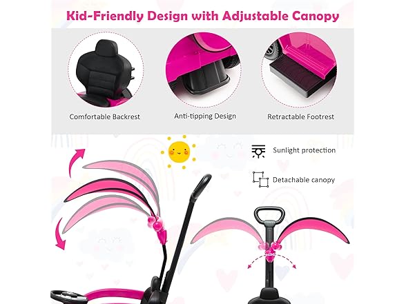 Nightcore Push Car, Ride on Car with Removable Canopy