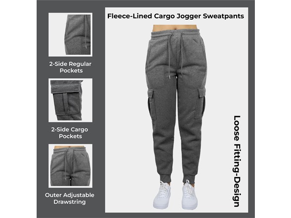 3Pk Womens Loose Fit Cargo Jogger Pants