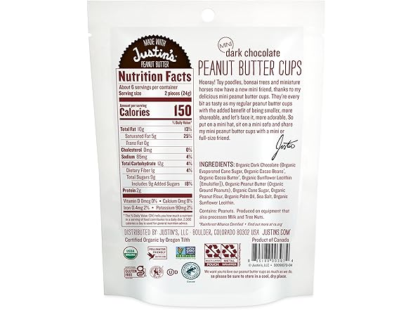 Justins Dark Choc Mini PB Cups 4.7oz