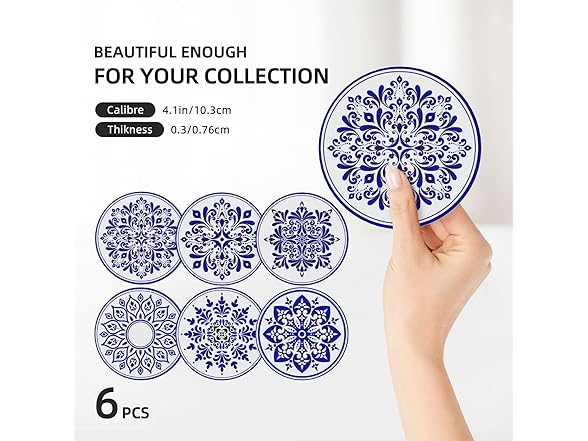 Coasters with Holder,Blue and White Style