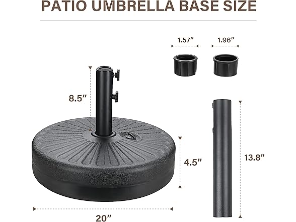 YSSOA 9' Patio Umbrella with 50lbs 20" Capacity Fillable Heavy Duty Round Base