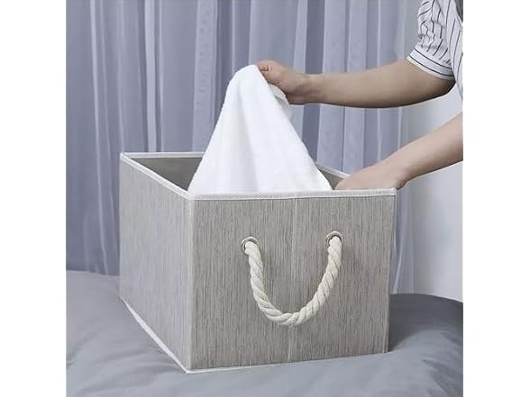 CROS Fabric Storage Bins 2 Pack with Rope Handles Beige
