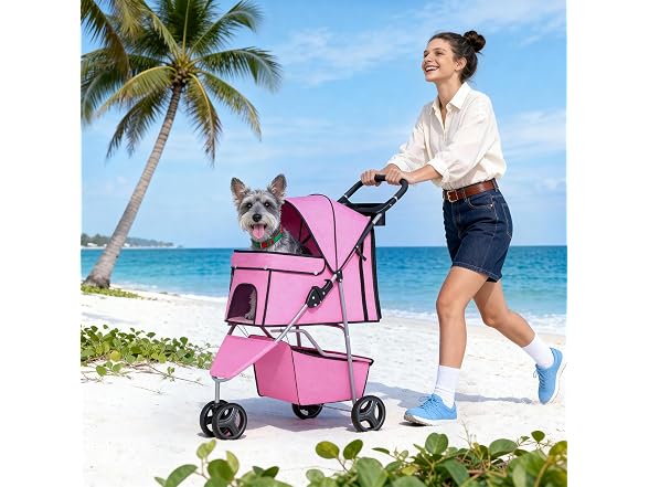 BestPet | 3-Wheel Pet Stroller | Pink | Foldable