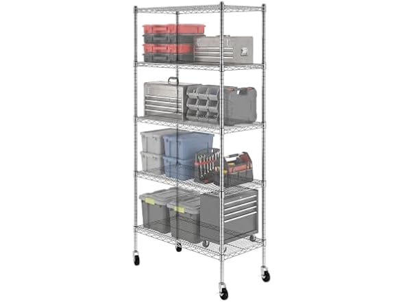 SafeRacks NSF 5-Tier Steel Wire Rack w/Wheels (18"x36"x72")