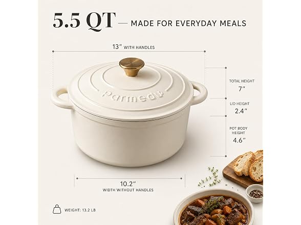 Parmedu 5.5QT Enameled Cast Iron Dutch