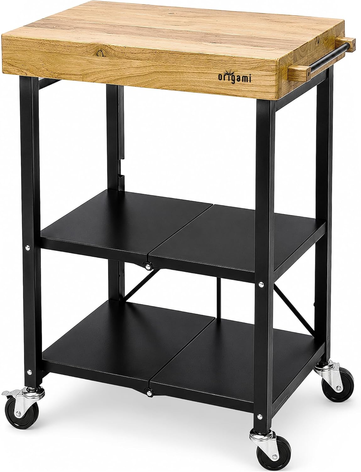 Origami Foldable Wheeled Steel Frame Wood Top Cart - Gallery 8