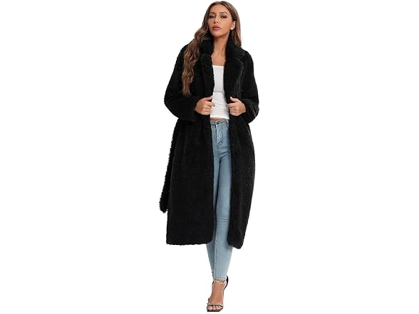 Sugar Poison Women (L) Faux Fur Tie Belt Open Coat