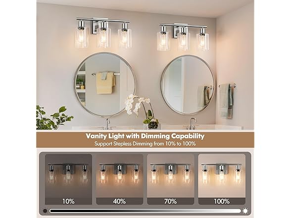 Battery Operated Wall Sconce, 3-Light Dimmable Light