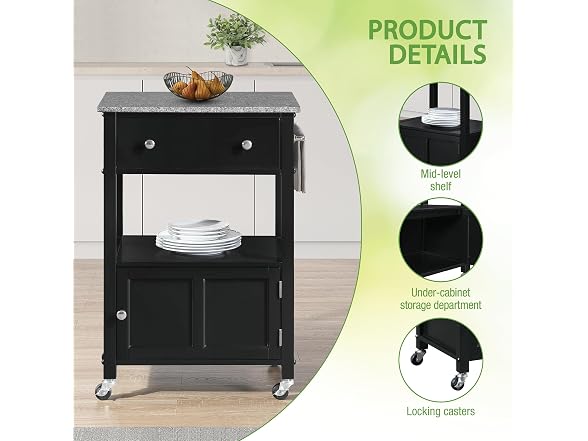 OSP Fairfax Farmhouse Kitchen Cart Black