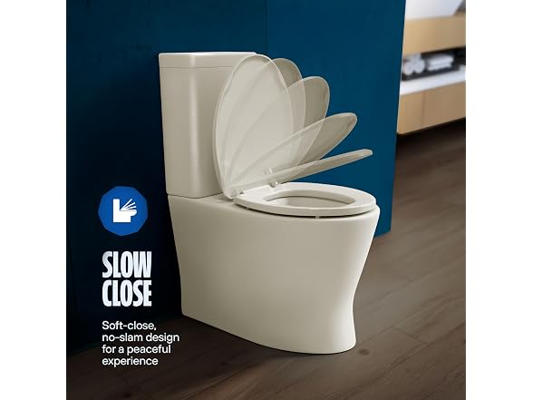 HIGHCRAFT Round Plastic Toilet Seat Slow Close, Bone