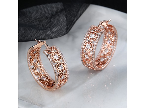 Filigree Flower Hoop Earrings Rose Gold