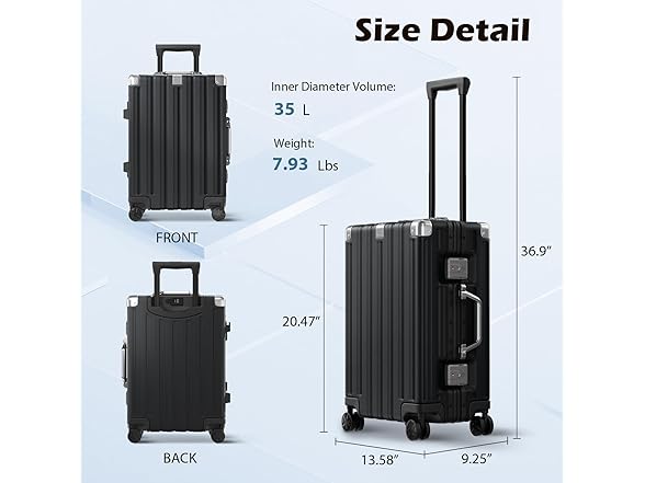 Krute Luggage Sets 2 Pieces Aluminum Frame Suitcase With Spinner Wheels 20 28 Inch Hardside No Zipper PC Luggages with USB Charger (Open Box)