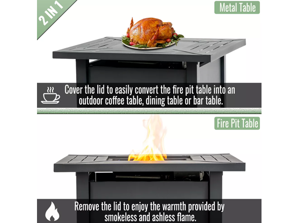 30" Sq Black Steel Fire Table – 50k BTU