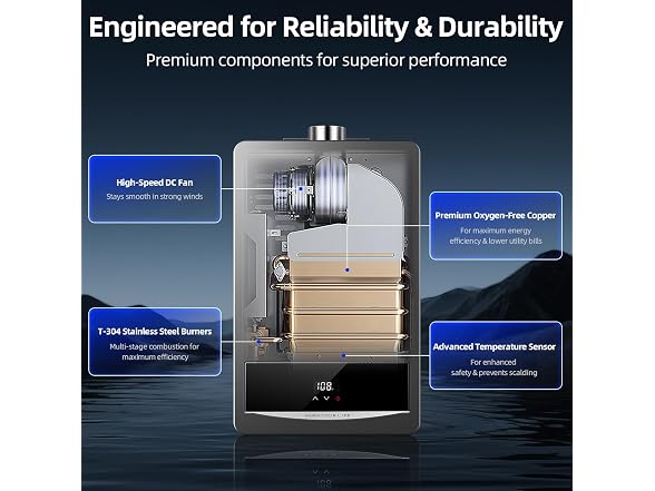 Nature Gas Tankless Water Heater, Indoor Max 3.6 GPM, 80,000 BTU On Demand Instant Hot Water Heater Nature Gas with LED Temperature Control Panel, 1/2\" NPT Connector Size, Gray 3.6 N1 (Open Box)
