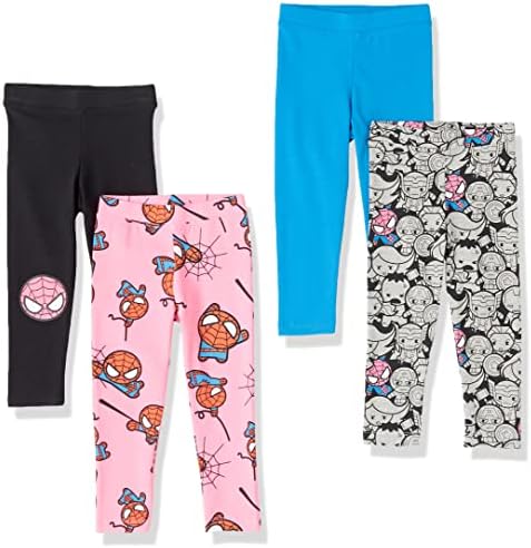 Amazon Essentials Disney | Marvel | Star Wars | Frozen | Princess Girls' Leggings, Pack of 4, Marvel Spider-Man, Small