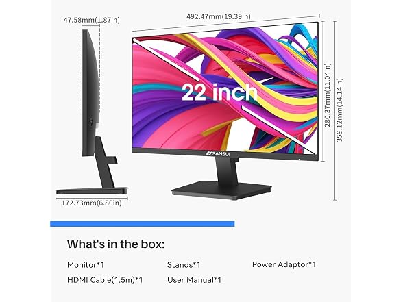 SANSUI Monitor 22 inch 1080p FHD 75Hz Computer Monito