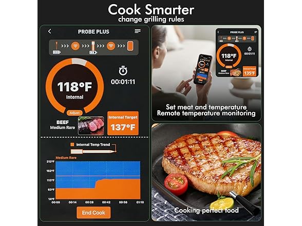 Smart Wireless Meat Thermometer 4 ProbeS