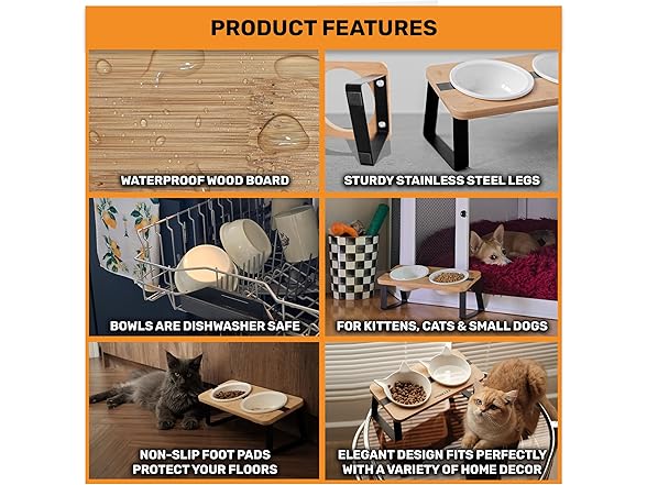 Elevated Cat Bowl Stand w/Ceramic Bowls