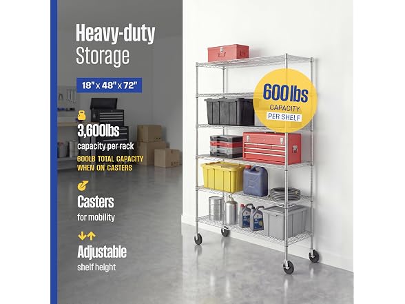SafeRacks NSF 6-Tier Steel Wire Rack w/Wheels (18"x48"x72")