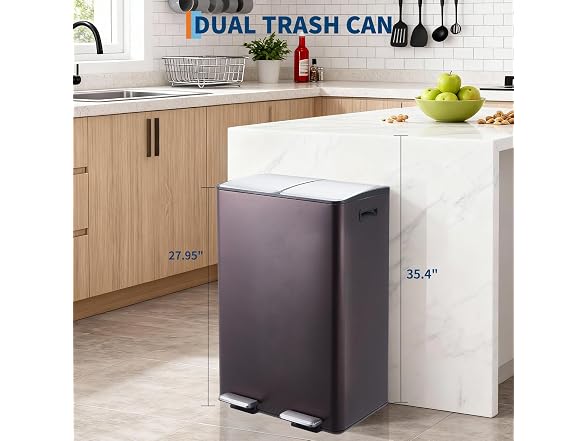 OUTLANE 16 Gal Dual Recycling Bin Brown
