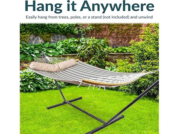Sunnydaze Outdoor Hammock with Spreader Bar Neutral Stripe