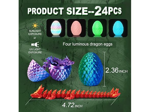 RURING 24PCS 3D Printed Dragon Eggs